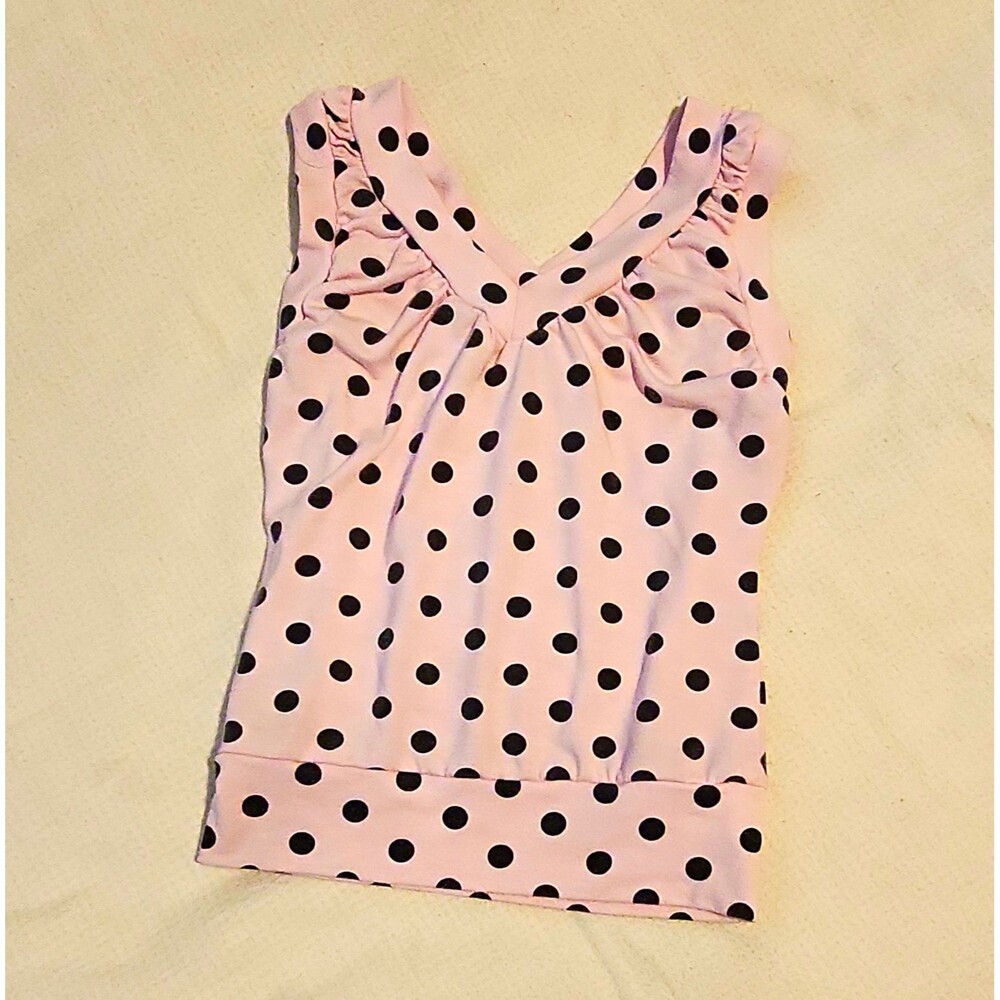 Kiddo Toddler Girls Polka Dot Sleeveless Top Size 3/4 Pink Black Made in USA